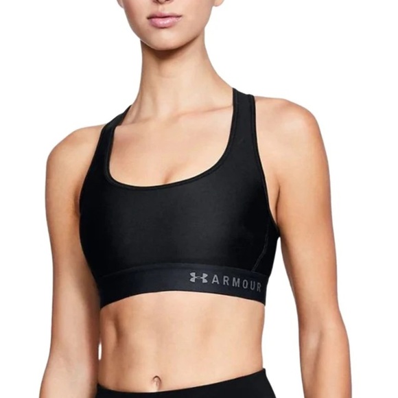 NEW! Under Armour Women's Black Mid Crossback Sports Bra - Picture 1 of 4